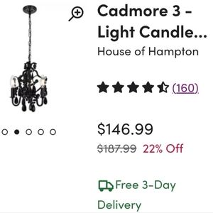 Black mini chandelier goth glam children adult gothic plug in home decor BNIB